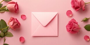 粉色信封与娇艳玫瑰