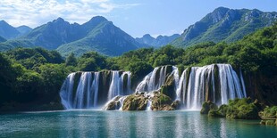 秀丽山水间的壮美瀑布景观