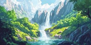 梦幻山水间的灵动瀑布