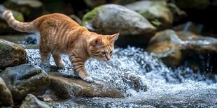 橘猫溪边漫步