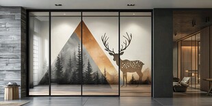 北欧风玻璃墙鹿与山林图案