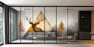 现代风客厅的艺术鹿墙绘