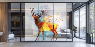 彩色麋鹿艺术玻璃隔断
