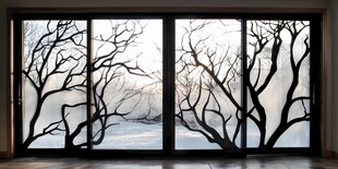 冬日窗景 窗外枯树与雪景