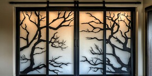 艺术树枝图案玻璃推拉门