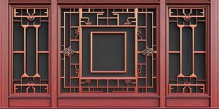 中式古典雕花红门窗