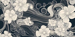 黑白花卉漩涡纹理图案