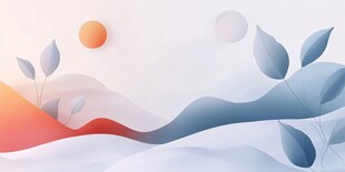 简约剪纸风山水日叶景象