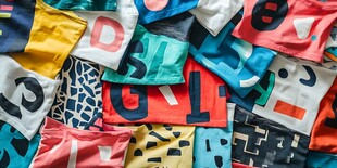 多彩字母图案布料堆叠