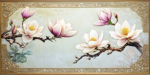 中式玉兰花枝精美装饰画