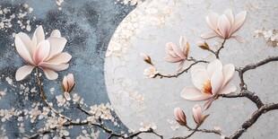 玉兰花枝映月中式美景