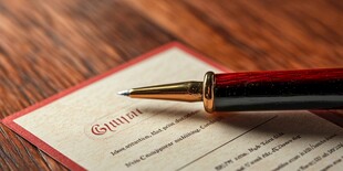 钢笔置于精致证书之上