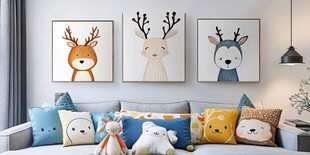 可爱小鹿挂画装点温馨客厅