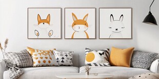可爱萌宠挂画装点温馨客厅