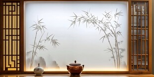 中式茶室竹影雅致意境