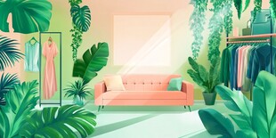 清新绿植环绕的时尚试衣间