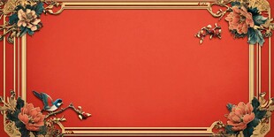 中式红底花鸟精致边框图