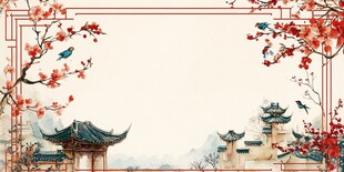 中式古典花鸟亭台背景图