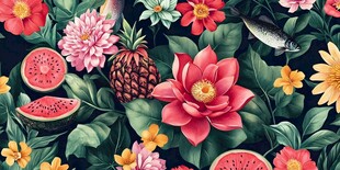 缤纷花卉与水果插画图案