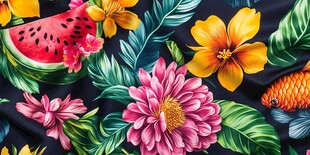 热带花卉水果图案织物