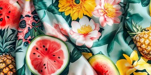 夏日水果花卉印花布料