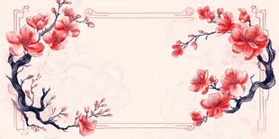 中式水墨风桃花边框背景