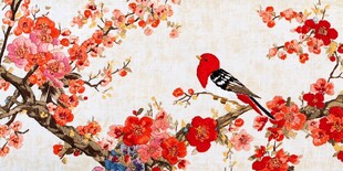 红梅枝头立鸟中式美景