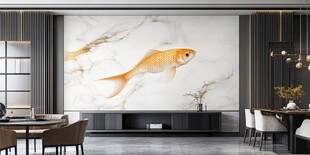 现代客厅中大气的金鱼壁画