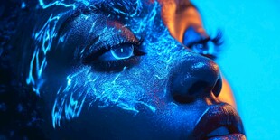 荧光妆容下的神秘女性魅力