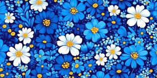 蓝底花卉图案清新壁纸