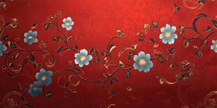 红色背景蓝花精美纹饰图