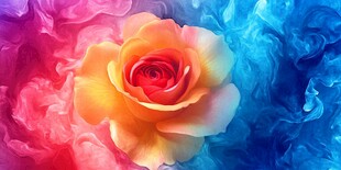 梦幻双色烟雾中的娇艳玫瑰