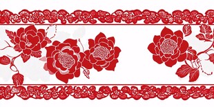 中式红色花卉花边图案
