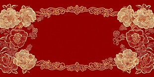 红色背景金色花卉装饰图