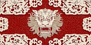 中式瑞兽剪纸风精美图案