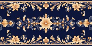 深蓝底金色花卉装饰图案