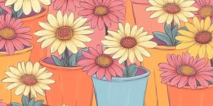 多彩盆栽花卉插画