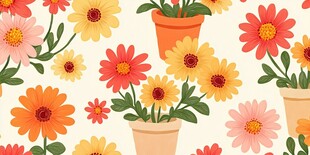 盆栽花卉图案 清新可爱风