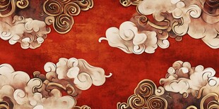 中式红底祥云纹理图案
