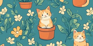 花盆里的可爱猫咪图案