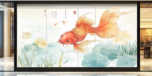 中式金鱼荷花玄关装饰画