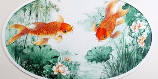 双金鱼戏荷图
