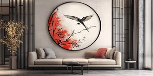 中式客厅挂饰 花鸟圆形壁画