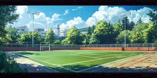 夏日清新校园足球场风光