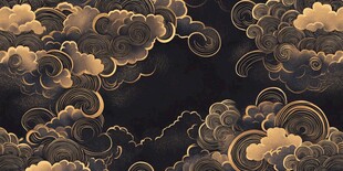 中式黑金祥云图案背景