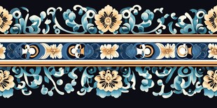 中式蓝白花卉纹精美边饰