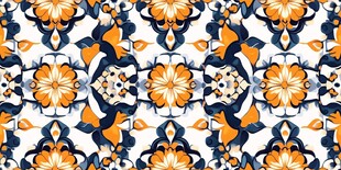 橙蓝花卉几何图案纹理