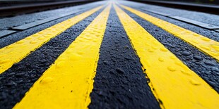 雨后道路上的黄黑警示条纹