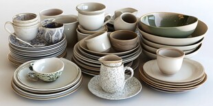 各式陶瓷餐具堆叠展示