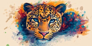 水彩风格的猎豹头部特写